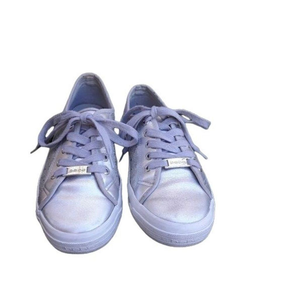 Bebe Sport Sneakers Womens 8.5 DANE-L Faux Leather Low Top Metallic Silver